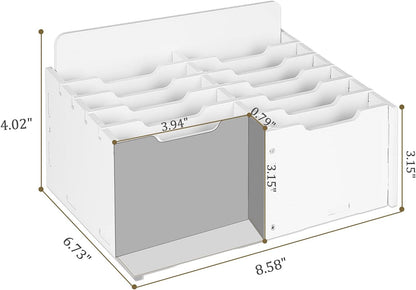 Wooden 12-Compartment Desktop Organizer Multifunctional Storage Box Desk Supplies for Cell Phones Holder White (12-Grid)