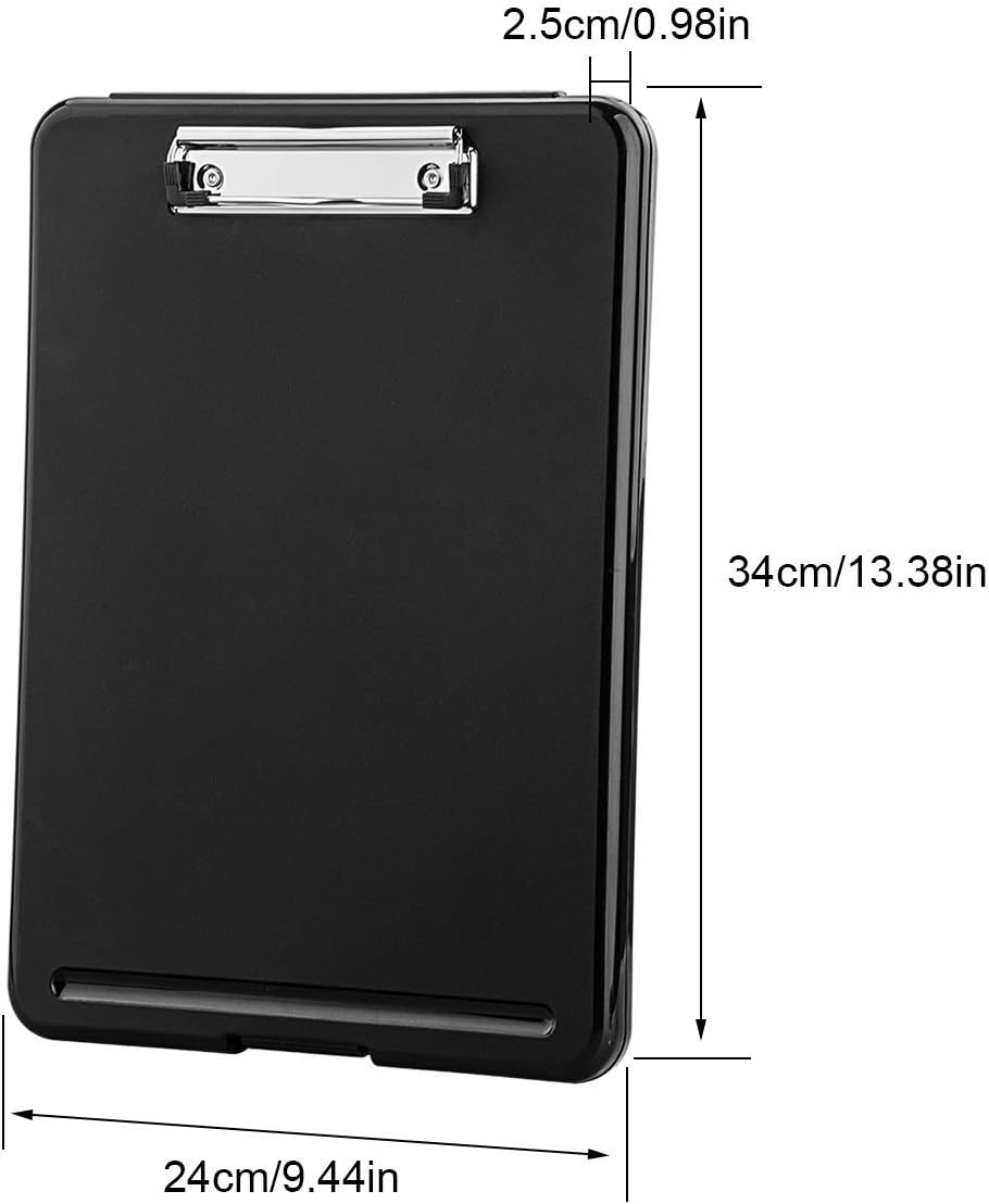 Plastic A4 Form Storage Box Case, Clipboard Case, Suitable for School, Utility, Industrial Office, Medical Personnel, Black