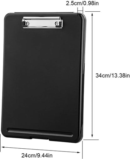 Plastic A4 Form Storage Box Case, Clipboard Case, Suitable for School, Utility, Industrial Office, Medical Personnel, Black