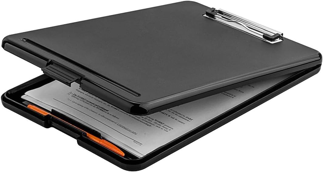 Plastic A4 Form Storage Box Case, Clipboard Case, Bulk clipboard Set Suitable for School, Utility, Industrial Office, Medical Personnel, Black, 12 Pack