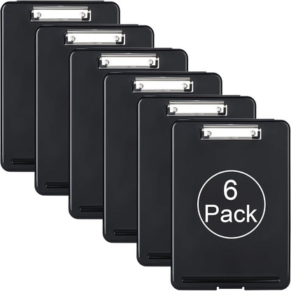 Plastic A4 Form Storage Box Case, Clipboard Case, Bulk clipboard Set Suitable for School, Utility, Industrial Office, Medical Personnel, Black, 6 Pack