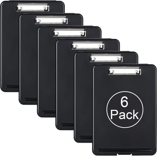 Plastic A4 Form Storage Box Case, Clipboard Case, Bulk clipboard Set Suitable for School, Utility, Industrial Office, Medical Personnel, Black, 6 Pack