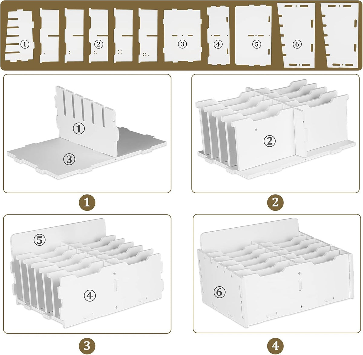 Wooden 12-Compartment Desktop Organizer Multifunctional Storage Box Desk Supplies for Cell Phones Holder White (12-Grid)
