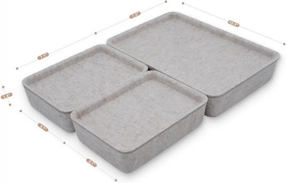 Lidded Felt Drawer Organizer Trays with lids Desktop Organizer Bins Storage box for crafts office supplies pen notes Junk Makeup Stationery Organize 3- Pack (Oatmeal)