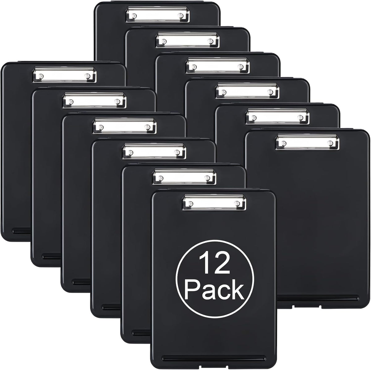 Plastic A4 Form Storage Box Case, Clipboard Case, Bulk clipboard Set Suitable for School, Utility, Industrial Office, Medical Personnel, Black, 12 Pack