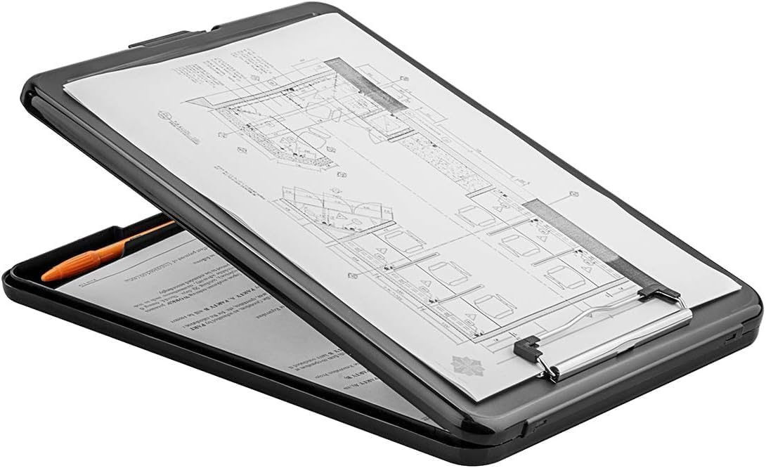 Plastic A4 Form Storage Box Case, Clipboard Case, Bulk clipboard Set Suitable for School, Utility, Industrial Office, Medical Personnel, Black, 6 Pack