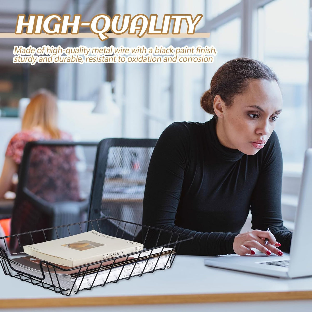 6 Pcs Letter Tray Wire Paper Trays Stackable File Desk Organizer Metal File Paper Holder Basket for Desk Desktop Letter Storage for Office Home Classroom School(14'' x 10'' x 3'',Black)