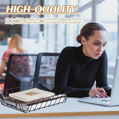 6 Pcs Letter Tray Wire Paper Trays Stackable File Desk Organizer Metal File Paper Holder Basket for Desk Desktop Letter Storage for Office Home Classroom School(14'' x 10'' x 3'',Black)