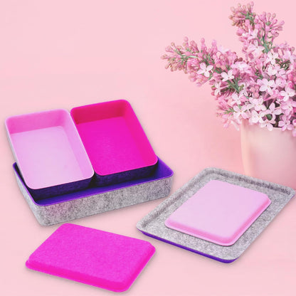 Lidded Felt Drawer Organizer Trays with lids Desktop Organizer Bins Storage box for crafts office supplies pen Junk Makeup Stationery Organize 3-Pack ( light pink + hot pink + purple)