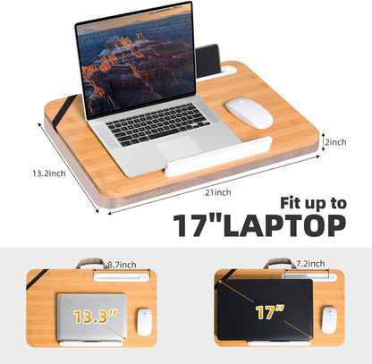 Portable Bamboo Lap Desk Tray, Natural Wood, Large 21.1 x 12.9 Inch, for Home Office