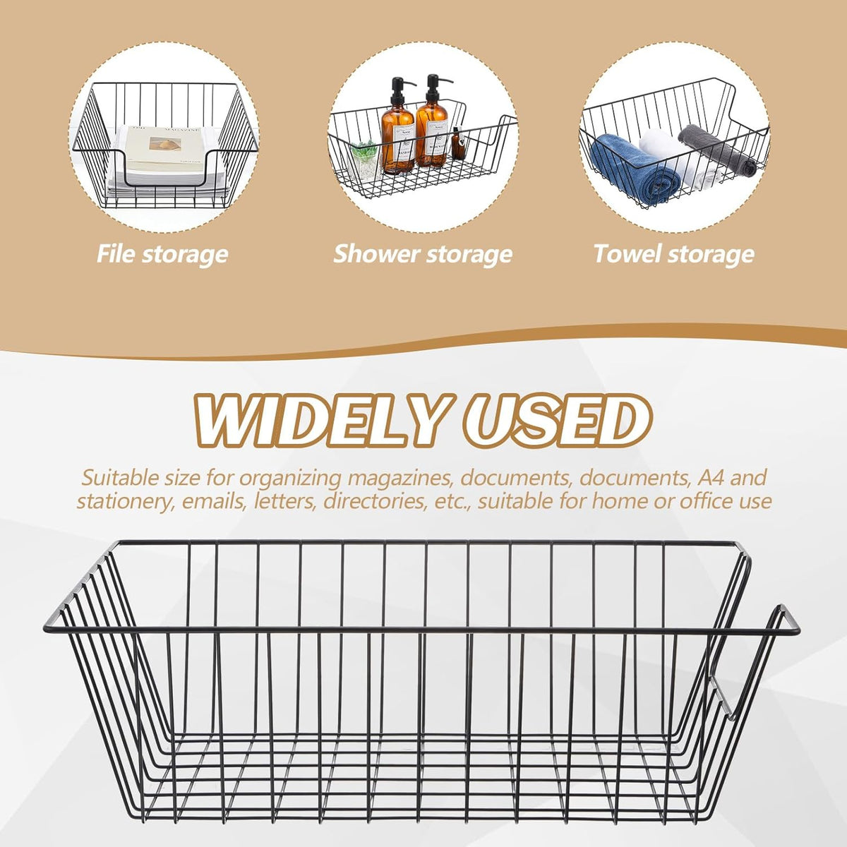6 Pcs Letter Tray Wire Paper Trays Stackable File Desk Organizer Metal File Paper Holder Basket for Desk Desktop Letter Storage for Office Home Classroom School(17'' x 12'' x 5 '',Black)
