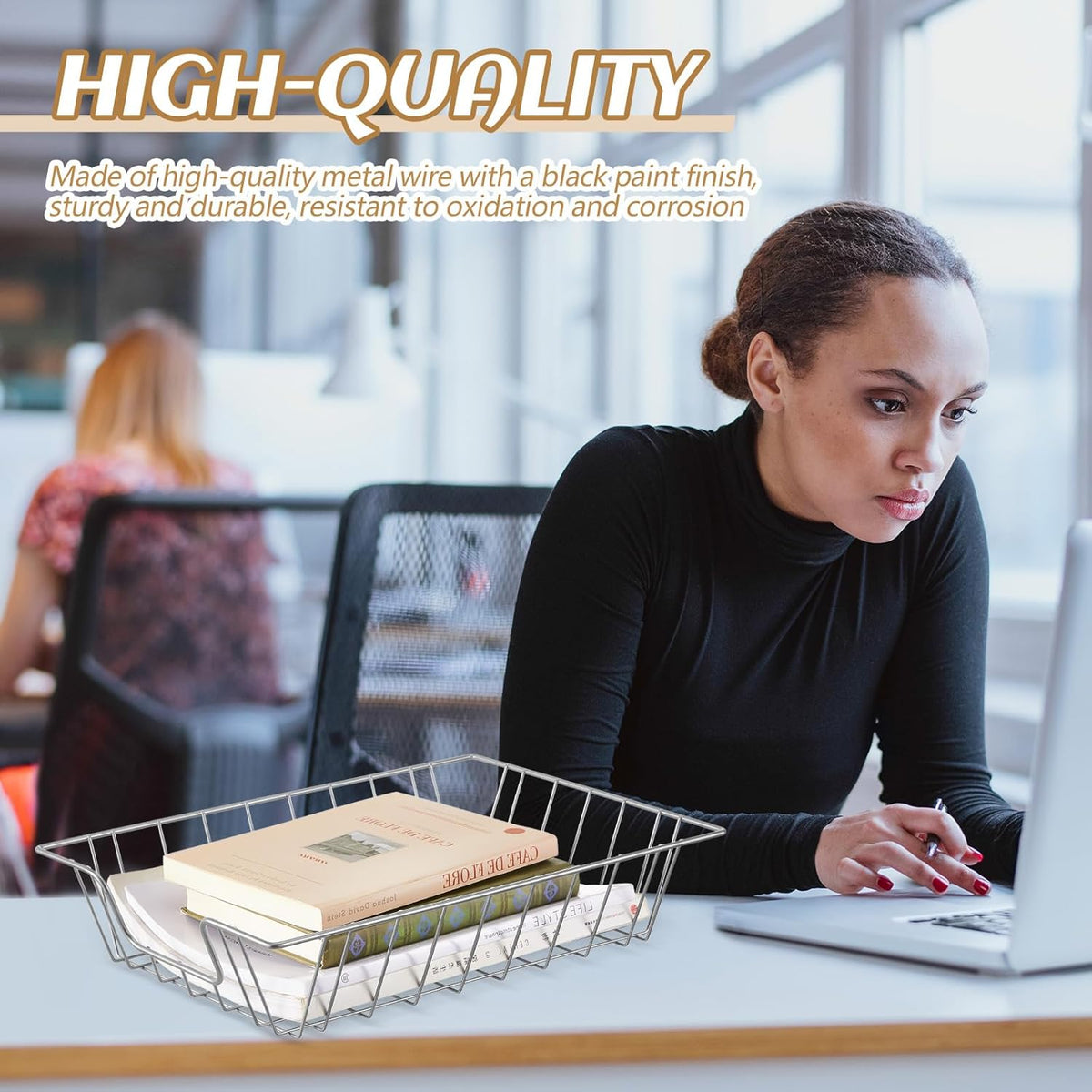6 Pcs Letter Tray Wire Paper Trays Stackable File Desk Organizer Metal File Paper Holder Basket for Desk Desktop Letter Storage for Office Home Classroom School(14'' x 10'' x 3'',Silver)