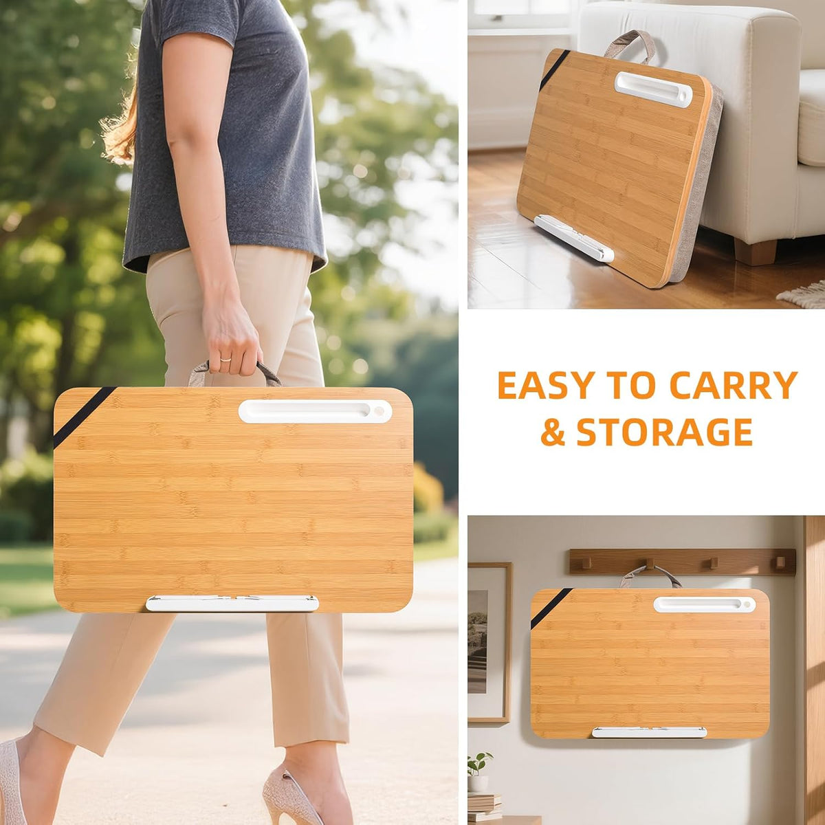 Portable Bamboo Lap Desk Tray, Natural Wood, Large 21.1 x 12.9 Inch, for Home Office