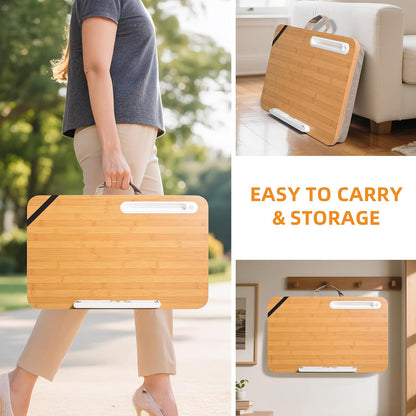 Portable Bamboo Lap Desk Tray, Natural Wood, Large 21.1 x 12.9 Inch, for Home Office