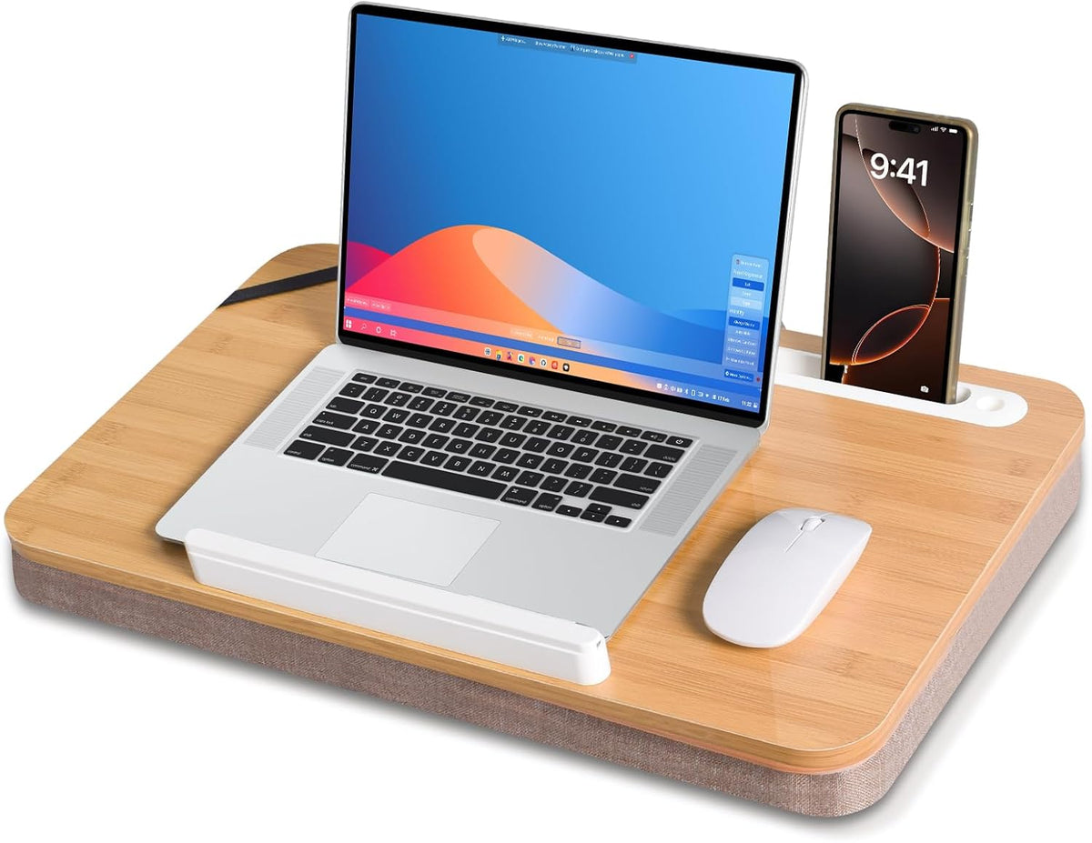 Portable Bamboo Lap Desk Tray, Natural Wood, Large 21.1 x 12.9 Inch, for Home Office