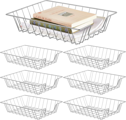6 Pcs Letter Tray Wire Paper Trays Stackable File Desk Organizer Metal File Paper Holder Basket for Desk Desktop Letter Storage for Office Home Classroom School(14'' x 10'' x 3'',Silver)