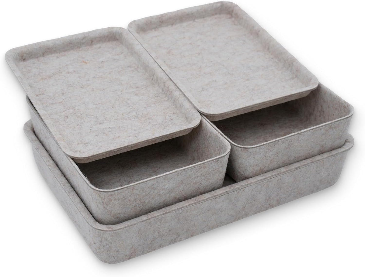 Lidded Felt Drawer Organizer Trays with lids Desktop Organizer Bins Storage box for crafts office supplies pen notes Junk Makeup Stationery Organize 3- Pack (Oatmeal)