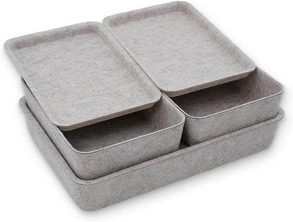 Lidded Felt Drawer Organizer Trays with lids Desktop Organizer Bins Storage box for crafts office supplies pen notes Junk Makeup Stationery Organize 3- Pack (Oatmeal)
