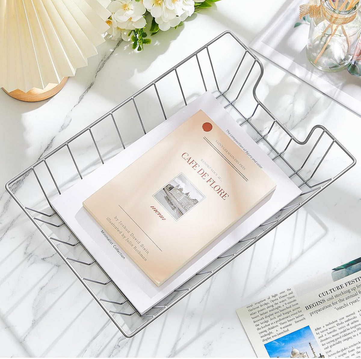 6 Pcs Letter Tray Wire Paper Trays Stackable File Desk Organizer Metal File Paper Holder Basket for Desk Desktop Letter Storage for Office Home Classroom School(14'' x 10'' x 3'',Silver)