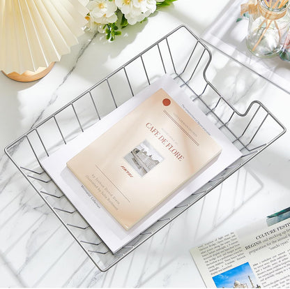 6 Pcs Letter Tray Wire Paper Trays Stackable File Desk Organizer Metal File Paper Holder Basket for Desk Desktop Letter Storage for Office Home Classroom School(14'' x 10'' x 3'',Silver)