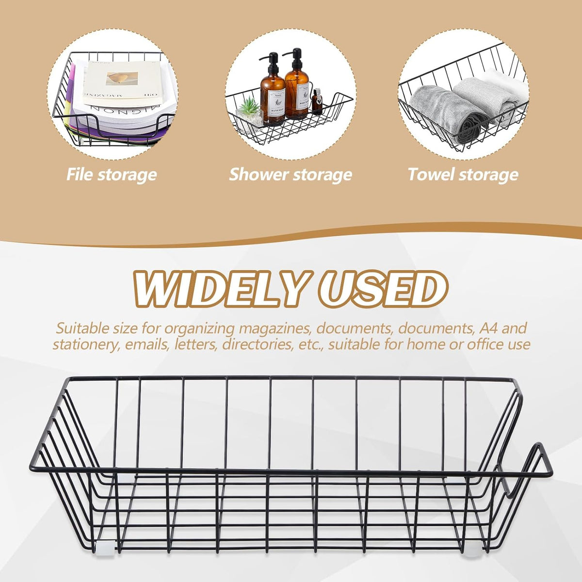 6 Pcs Letter Tray Wire Paper Trays Stackable File Desk Organizer Metal File Paper Holder Basket for Desk Desktop Letter Storage for Office Home Classroom School(14'' x 10'' x 3'',Black)