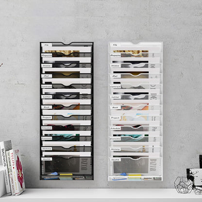 13 Tier Hanging Wall File Holder, Metal A4 Wall Mounted Document Holder, Vertical Hanging Mail Organizer, Magazine Storage Rack with Tray for Office Home Classroom, White