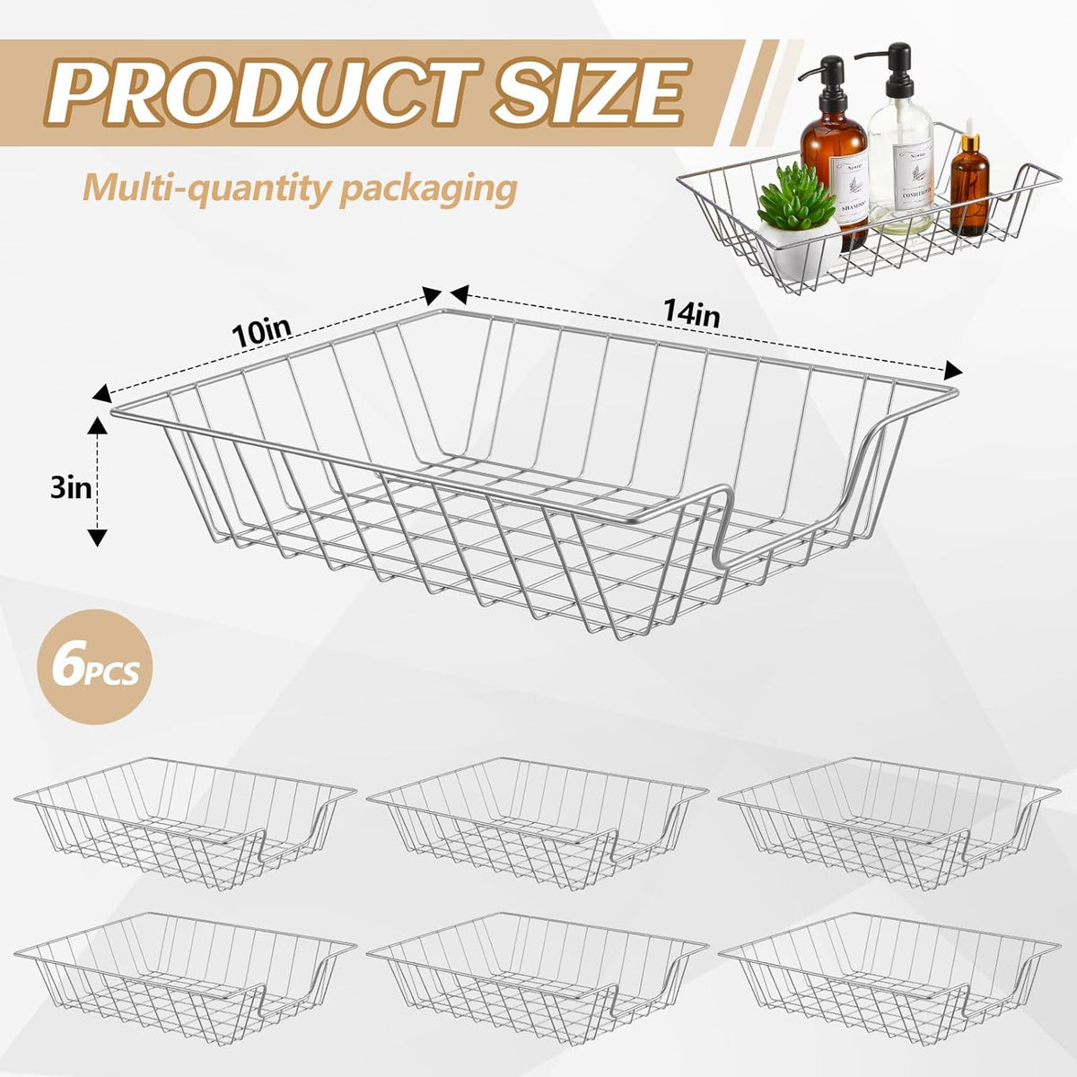 6 Pcs Letter Tray Wire Paper Trays Stackable File Desk Organizer Metal File Paper Holder Basket for Desk Desktop Letter Storage for Office Home Classroom School(14'' x 10'' x 3'',Silver)