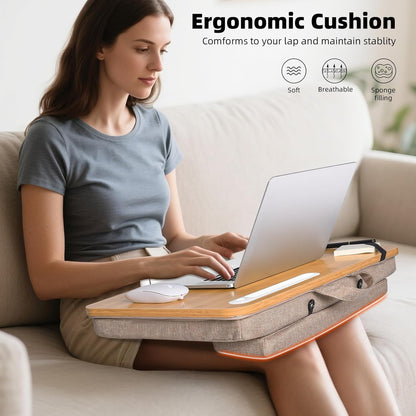 Portable Bamboo Lap Desk Tray, Natural Wood, Large 21.1 x 12.9 Inch, for Home Office