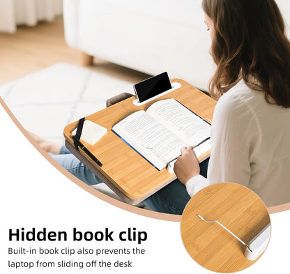 Portable Bamboo Lap Desk Tray, Natural Wood, Large 21.1 x 12.9 Inch, for Home Office