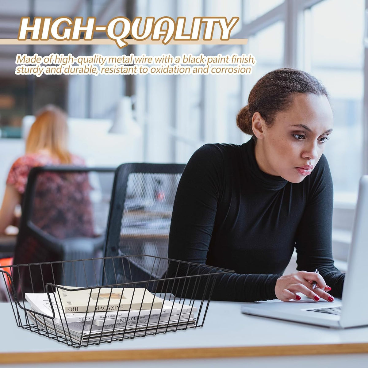 6 Pcs Letter Tray Wire Paper Trays Stackable File Desk Organizer Metal File Paper Holder Basket for Desk Desktop Letter Storage for Office Home Classroom School(17'' x 12'' x 5 '',Black)