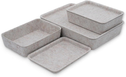 Lidded Felt Drawer Organizer Trays with lids Desktop Organizer Bins Storage box for crafts office supplies pen notes Junk Makeup Stationery Organize 3- Pack (Oatmeal)