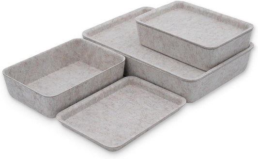 Lidded Felt Drawer Organizer Trays with lids Desktop Organizer Bins Storage box for crafts office supplies pen notes Junk Makeup Stationery Organize 3- Pack (Oatmeal)