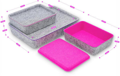 Lidded Felt Drawer Organizer Trays with lids Desktop Organizer Bins Storage box for crafts office supplies pen Junk Makeup Stationery Organize 3-Pack ( light pink + hot pink + purple)