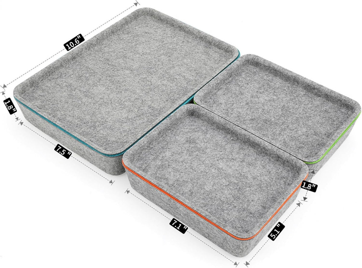stackable Lidded drawer organizer bins home office work desktop storage box with lid for junk makeup stationery decluttering sorting 3-pack (Orange + Green + Turquoise)
