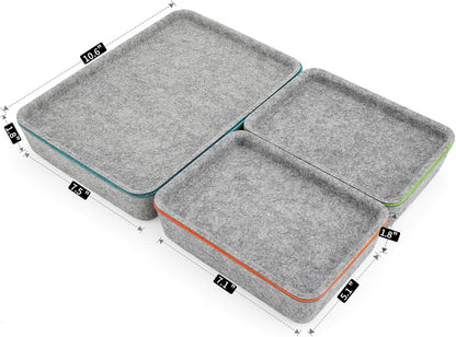 stackable Lidded drawer organizer bins home office work desktop storage box with lid for junk makeup stationery decluttering sorting 3-pack (Orange + Green + Turquoise)