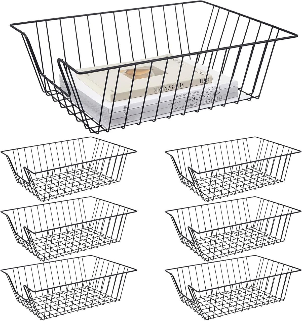 6 Pcs Letter Tray Wire Paper Trays Stackable File Desk Organizer Metal File Paper Holder Basket for Desk Desktop Letter Storage for Office Home Classroom School(17'' x 12'' x 5 '',Black)