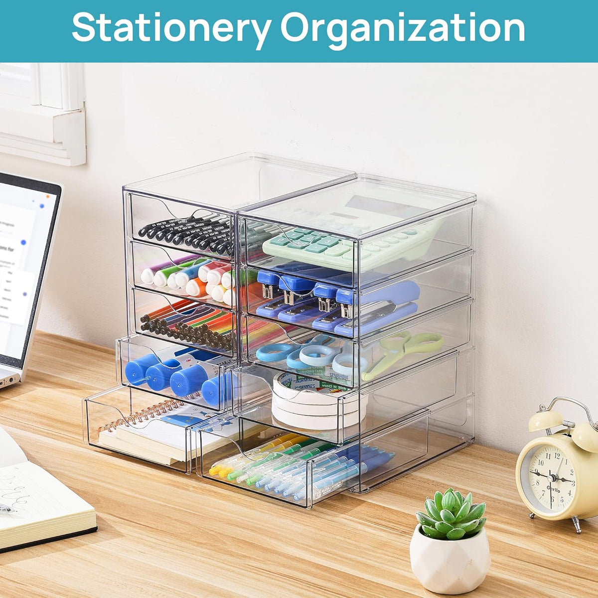Acrylic Organizer with 10 Drawers, Desk Organizers and Accessories, Clear Makeup Organization, Dustproof Storage Drawers for Office Art Craft Supplie