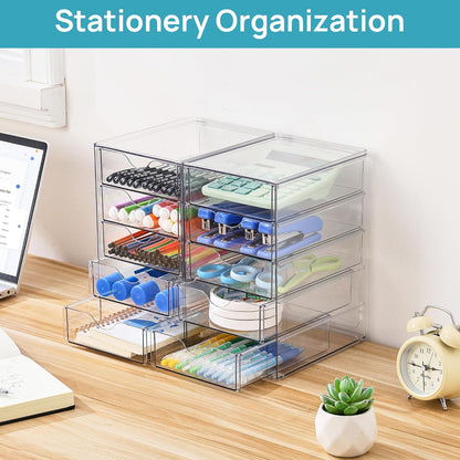 Acrylic Organizer with 10 Drawers, Desk Organizers and Accessories, Clear Makeup Organization, Dustproof Storage Drawers for Office Art Craft Supplie