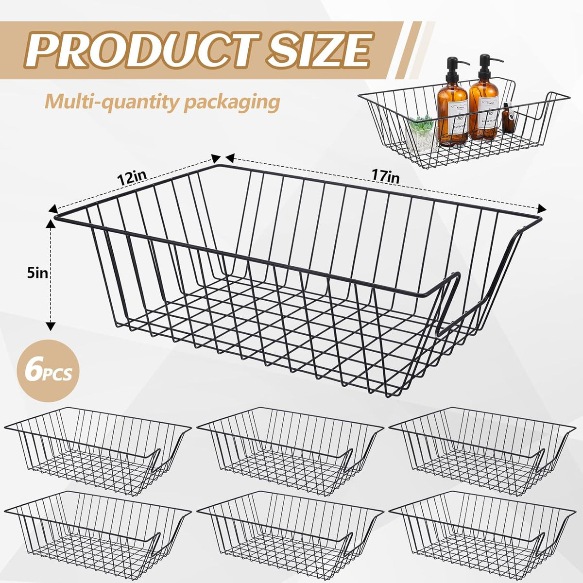 6 Pcs Letter Tray Wire Paper Trays Stackable File Desk Organizer Metal File Paper Holder Basket for Desk Desktop Letter Storage for Office Home Classroom School(17'' x 12'' x 5 '',Black)