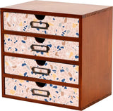 Terrazzo Pattern Wooden Desk Organizer - 4-Drawer Desktop Storage - Modern & Rustic Wood Cabinet for Office Supplies, Craft Tools, & Home Organization - Cute Drawer Unit