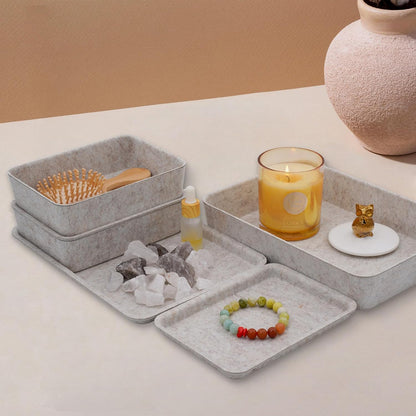 Lidded Felt Drawer Organizer Trays with lids Desktop Organizer Bins Storage box for crafts office supplies pen notes Junk Makeup Stationery Organize 3- Pack (Oatmeal)