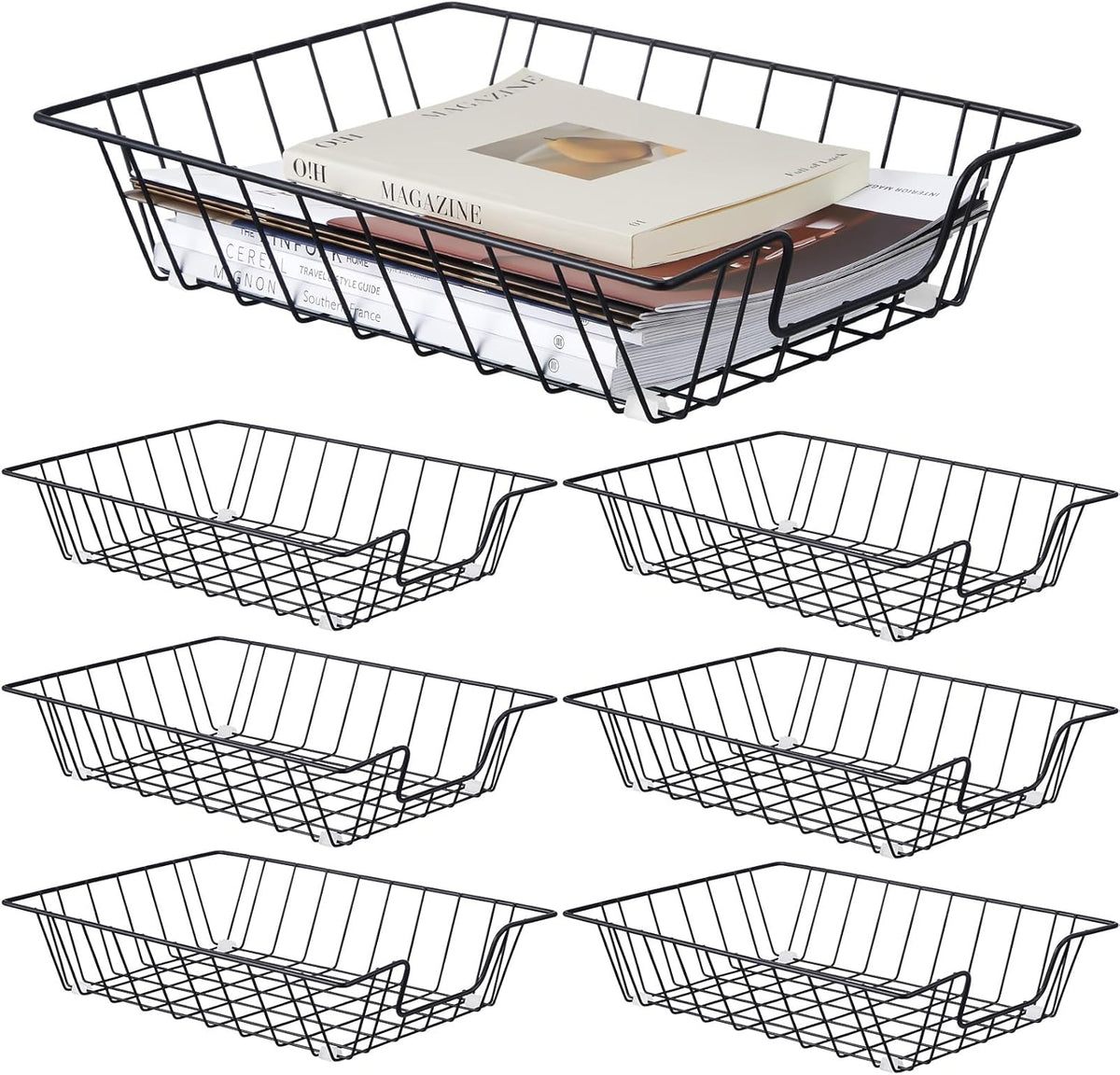 6 Pcs Letter Tray Wire Paper Trays Stackable File Desk Organizer Metal File Paper Holder Basket for Desk Desktop Letter Storage for Office Home Classroom School(14'' x 10'' x 3'',Black)