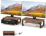 Dual Monitor Stand Riser with Drawers, Desk Organizers for 2 Monitors, Desktop Storage Stand for Computer, Laptop, Walnut