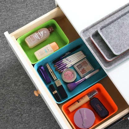 stackable Lidded drawer organizer bins home office work desktop storage box with lid for junk makeup stationery decluttering sorting 3-pack (Orange + Green + Turquoise)